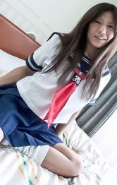 Japanese School Teen Girl - Yukari Asian doll is aroused with vibrator on cunt and takes bath