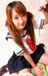 Japanese Schoolgirl Fingering - Sana Anzyu Asian fucks her hairy horny poonanie with fake cock