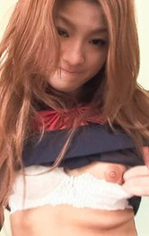 Japanese Schoolgirl Outdoor - Maya Asian rubs her wet vagina under uniform in front of mirror