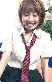 Japanese Schoolgirl Cosplay - Yui Misaki Asian has nipples sucked and dark hairy cunt fingered