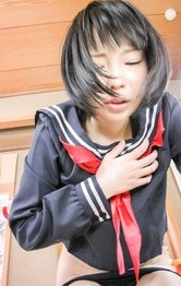 Japanese School Girl Creampie - Yuri Sakurai with dildo in asshole is fucked through crotchless