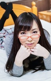 Japanese Schoolgirl Lingerie - Chiemi Yada Asian with specs takes boner between her sexy lips